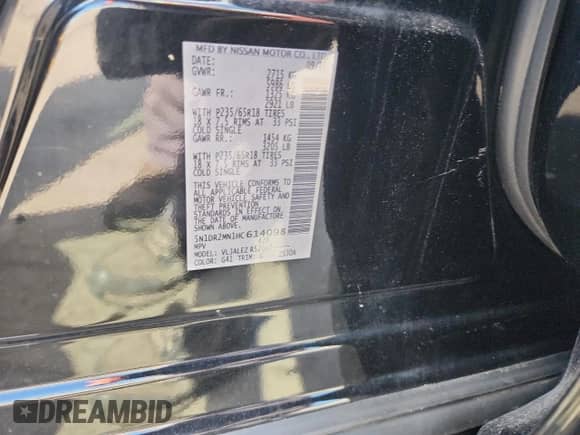 2017 Nissan Pathfinder Platinum z VIN 5N1DR2MN1HC614098, wystawiony jako Copart lot #84572795 z przebiegiem 174 208 mil mil oraz Czysty tytuł • Clean title. Historia ofert i sprzedaży dostępna na DreamBid. Obrazek 12.