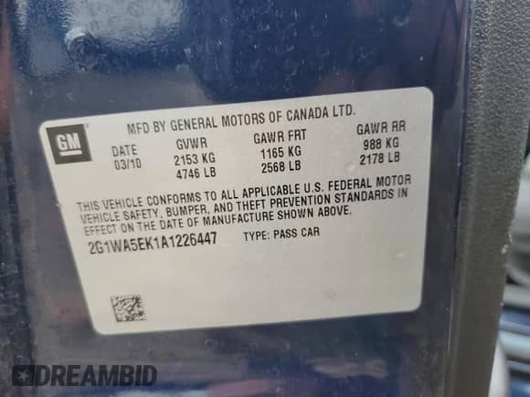 2010 Chevrolet Impala LS z VIN 2G1WA5EK1A1226447, wystawiony jako Copart lot #86466875 z przebiegiem 113 015 mil mil oraz Nie do naprawy • Non repairable. Historia ofert i sprzedaży dostępna na DreamBid. Obrazek 12.