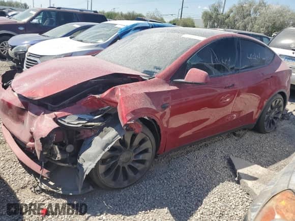 2022 Tesla Model Y Performance with VIN 7SAYGDEF2NF405453, listed as a Copart auction lot 59182264 with Not provided miles and Salvage title. Bid and sale history available at DreamBid. Image 1.