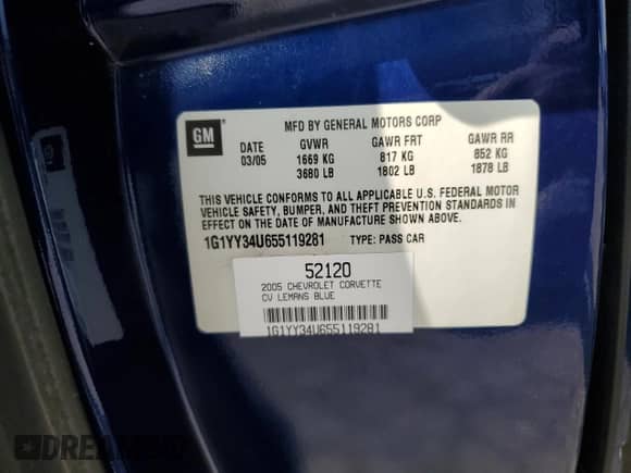 2005 Chevrolet Corvette with VIN 1G1YY34U655119281, listed as a Copart auction lot 60065875 with 214,767 mi miles and Salvage title. Bid and sale history available at DreamBid. Image 12.