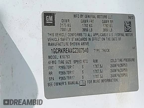 2012 Chevrolet Silverado 1500 LS z VIN 1GCRKREAXCZ307540, wystawiony jako IAAI lot #42354674 z przebiegiem 174 551 mil mil oraz . Historia ofert i sprzedaży dostępna na DreamBid. Obrazek 9.