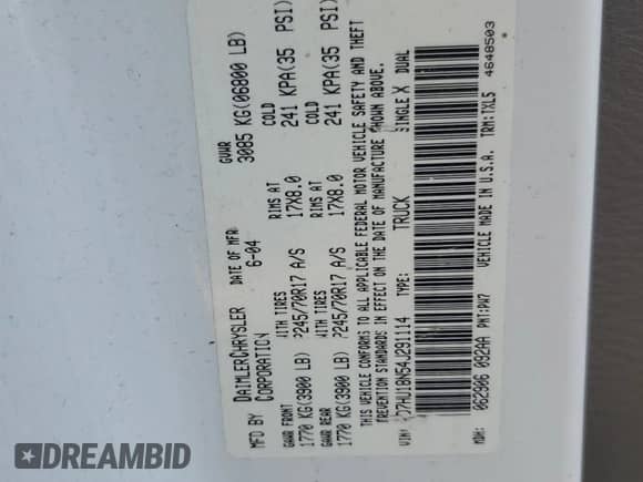 2004 Dodge 1500 SLT z VIN 1D7HU18N54J291114, wystawiony jako Copart lot #84440045 z przebiegiem 236 712 mil mil oraz Czysty tytuł • Clean title. Historia ofert i sprzedaży dostępna na DreamBid. Obrazek 12.