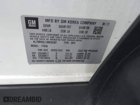 2022 Chevrolet TrailBlazer LS с VIN KL79MNSL1NB026387, выставлен на аукционе IAAI как лот 42292174 с пробегом 42 044 миль миль и . История ставок и продаж доступна на DreamBid. Изображение 9.