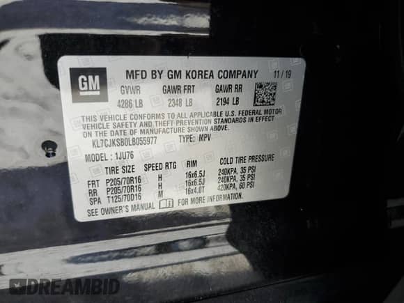 2020 Chevrolet Trax LS с VIN KL7CJKSB0LB055977, выставлен на аукционе Copart как лот 66991885 с пробегом 20 294 миль миль и Списание • Salvage title. История ставок и продаж доступна на DreamBid. Изображение 13.
