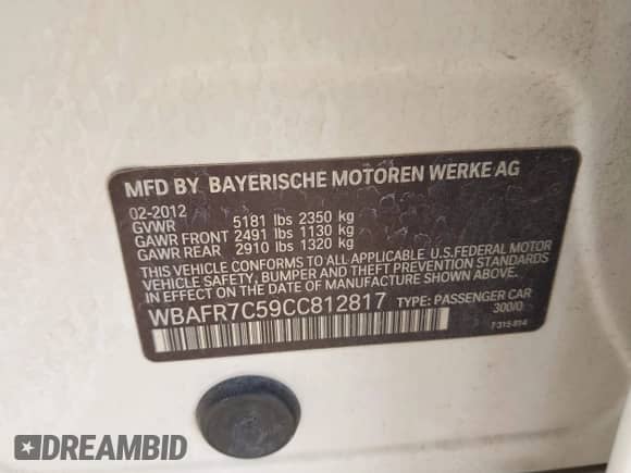 2012 BMW 5 Series 535i с VIN WBAFR7C59CC812817, выставлен на аукционе IAAI как лот 43383465 с пробегом 200 498 миль миль и . История ставок и продаж доступна на DreamBid. Изображение 9.