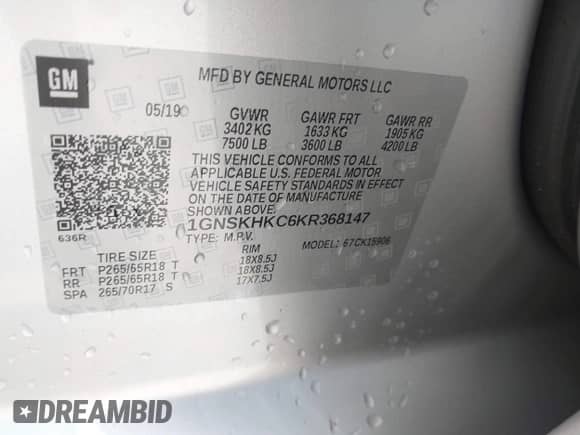 2019 Chevrolet Suburban LT с VIN 1GNSKHKC6KR368147, выставлен на аукционе IAAI как лот 42579548 с пробегом 98 344 миль миль и . История ставок и продаж доступна на DreamBid. Изображение 9.