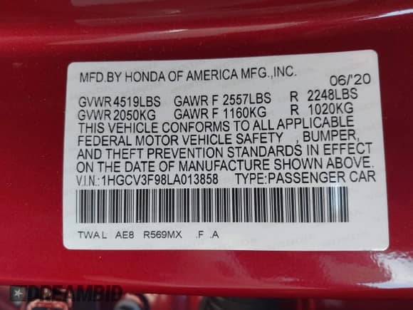 2020 Honda Accord Touring z VIN 1HGCV3F98LA013858, wystawiony jako IAAI lot #42652057 z przebiegiem 182 608 mil mil oraz . Historia ofert i sprzedaży dostępna na DreamBid. Obrazek 9.