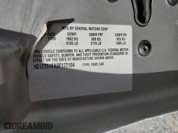 2005 Chevrolet Malibu с VIN 1G1ZS52F65F230042, выставлен на аукционе Copart как лот 64212925 с пробегом 260 617 миль миль и Списание • Salvage title. История ставок и продаж доступна на DreamBid. Изображение 12.