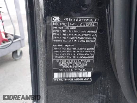 2013 Land Rover Range Rover Sport SC с VIN SALSH2E47DA768009, выставлен на аукционе IAAI как лот 42555743 с пробегом 62 428 миль миль и . История ставок и продаж доступна на DreamBid. Изображение 9.