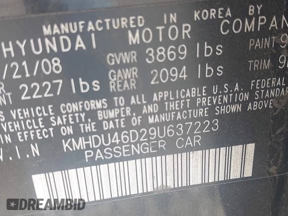 2009 Hyundai Elantra GLS с VIN KMHDU46D29U637223, выставлен на аукционе IAAI как лот 43379364 с пробегом 175 182 миль миль и . История ставок и продаж доступна на DreamBid. Изображение 9.