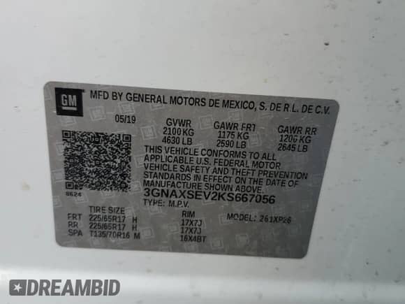 2019 Chevrolet Equinox LS с VIN 3GNAXSEV2KS667056, выставлен на аукционе Copart как лот 81416195 с пробегом 64 122 миль миль и Списание • Salvage title. История ставок и продаж доступна на DreamBid. Изображение 13.