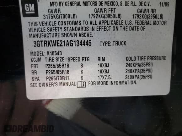 2010 GMC Sierra 1500 SLT z VIN 3GTRKWE21AG134446, wystawiony jako Copart lot #59739245 z przebiegiem 152 704 mil mil oraz Szkoda całkowita • Salvage title. Historia ofert i sprzedaży dostępna na DreamBid. Obrazek 12.