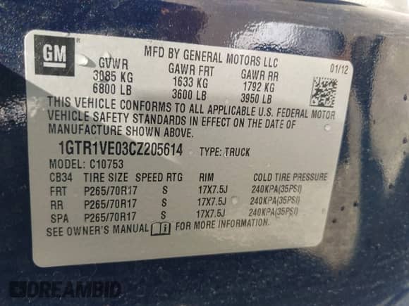 2012 GMC Sierra 1500 SLE z VIN 1GTR1VE03CZ205614, wystawiony jako IAAI lot #42951597 z przebiegiem Nie podano mil oraz . Historia ofert i sprzedaży dostępna na DreamBid. Obrazek 9.