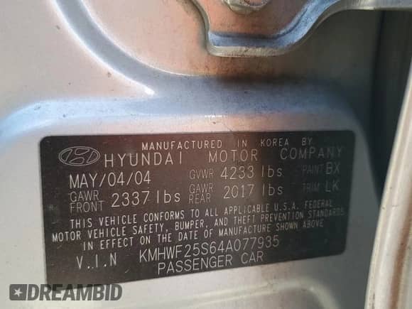 2004 Hyundai Sonata z VIN KMHWF25S64A077935, wystawiony jako Copart lot #54175865 z przebiegiem 147 228 mil mil oraz Szkoda całkowita • Salvage title. Historia ofert i sprzedaży dostępna na DreamBid. Obrazek 12.