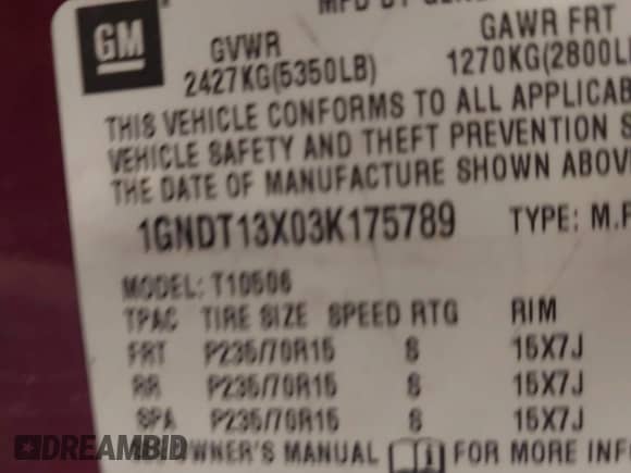 2003 Chevrolet Blazer LS с VIN 1GNDT13X03K175789, выставлен на аукционе IAAI как лот 42166503 с пробегом 302 661 миль миль и . История ставок и продаж доступна на DreamBid. Изображение 9.