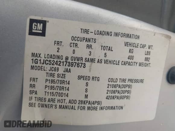 2001 Chevrolet Cavalier с VIN 1G1JC524217397673, выставлен на аукционе IAAI как лот 43306396 с пробегом 150 447 миль миль и . История ставок и продаж доступна на DreamBid. Изображение 9.