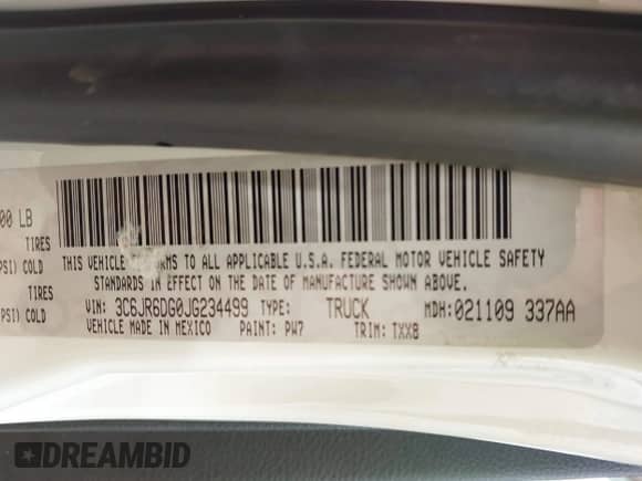 2018 Ram 1500 Tradesman z VIN 3C6JR6DG0JG234499, wystawiony jako IAAI lot #43049099 z przebiegiem 119 373 mil mil oraz . Historia ofert i sprzedaży dostępna na DreamBid. Obrazek 9.