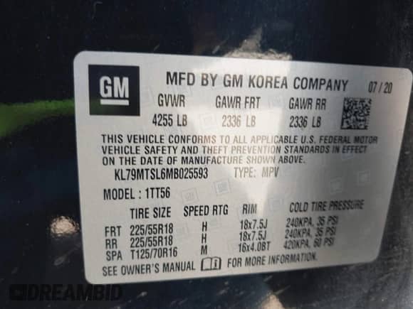 2021 Chevrolet TrailBlazer RS z VIN KL79MTSL6MB025593, wystawiony jako IAAI lot #42437268 z przebiegiem 57 680 mil mil oraz . Historia ofert i sprzedaży dostępna na DreamBid. Obrazek 9.