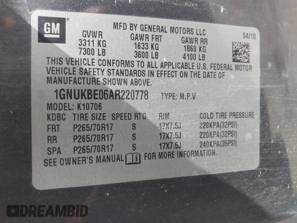 2010 Chevrolet Tahoe LT с VIN 1GNUKBE06AR220778, выставлен на аукционе IAAI как лот 42601456 с пробегом 174 387 миль миль и . История ставок и продаж доступна на DreamBid. Изображение 9.
