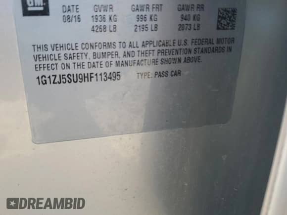 2017 Chevrolet Malibu Hybrid с VIN 1G1ZJ5SU9HF113495, выставлен на аукционе Copart как лот 67351255 с пробегом 149 069 миль миль и Списание • Salvage title. История ставок и продаж доступна на DreamBid. Изображение 12.