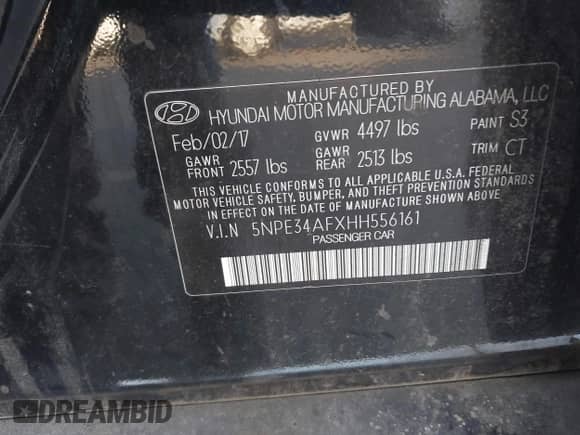 2017 Hyundai Sonata Sport with VIN 5NPE34AFXHH556161, listed as a IAAI auction lot 43277147 with 149,001 mi miles and . Bid and sale history available at DreamBid. Image 9.