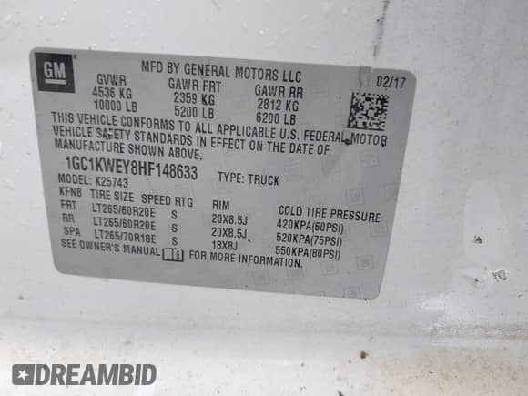 2017 Chevrolet Silverado 2500HD LTZ z VIN 1GC1KWEY8HF148633, wystawiony jako IAAI lot #42112861 z przebiegiem Nie podano mil oraz . Historia ofert i sprzedaży dostępna na DreamBid. Obrazek 9.