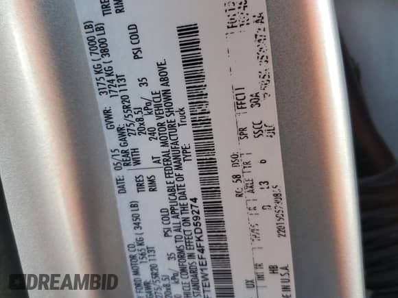 2015 Ford F-150 XLT с VIN 1FTEW1EF4FKD59274, выставлен на аукционе Copart как лот 64438995 с пробегом 130 682 миль миль и Списание • Salvage title. История ставок и продаж доступна на DreamBid. Изображение 12.