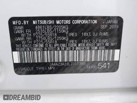 2020 Mitsubishi Outlander ES с VIN JA4AZ3A33LZ011380, выставлен на аукционе IAAI как лот 41567914 с пробегом 72 663 миль миль и . История ставок и продаж доступна на DreamBid. Изображение 9.