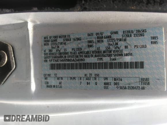 2008 Ford Econoline Cargo Commercial with VIN 1FTNE14W58DA34080, listed as a IAAI auction lot 42548413 with 115,139 mi miles and . Bid and sale history available at DreamBid. Image 9.