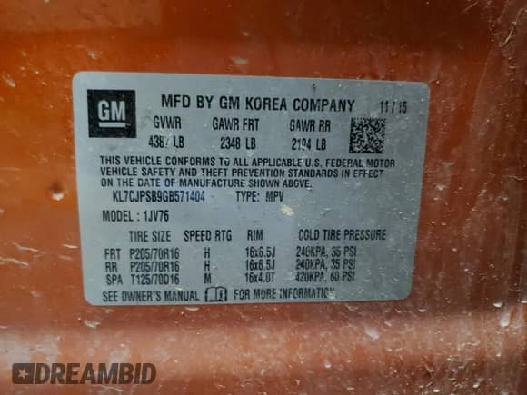 2016 Chevrolet Trax LT z VIN KL7CJPSB9GB571404, wystawiony jako Copart lot #70800155 z przebiegiem 162 272 mil mil oraz Nie do naprawy • Non repairable. Historia ofert i sprzedaży dostępna na DreamBid. Obrazek 13.