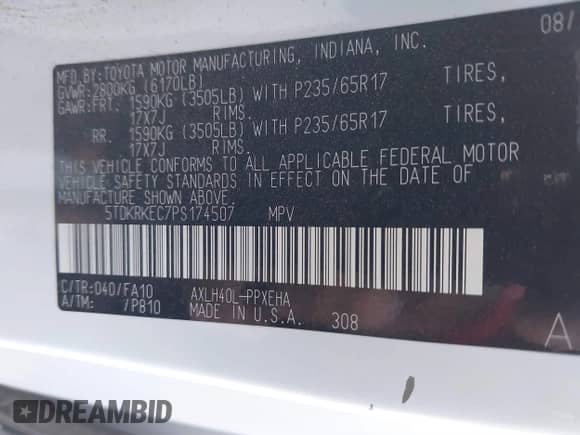 2023 Toyota Sienna LE with VIN 5TDKRKEC7PS174507, listed as a IAAI auction lot 40441607 with 23,369 mi miles and . Bid and sale history available at DreamBid. Image 9.