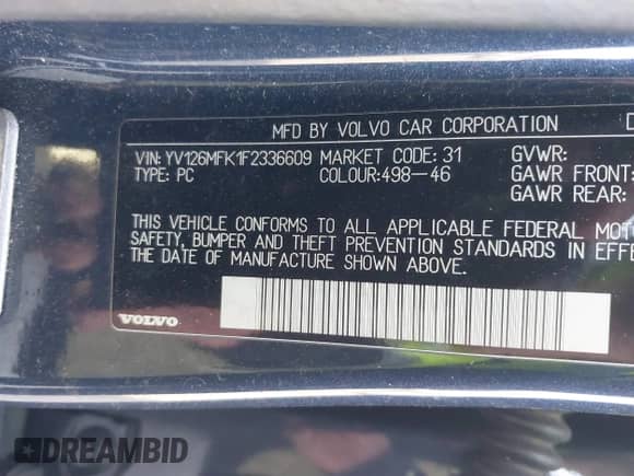 2015 Volvo S60 T5 Drive-E Premier with VIN YV126MFK1F2336609, listed as a IAAI auction lot 41786376 with 50,538 mi miles and . Bid and sale history available at DreamBid. Image 9.