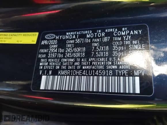 2020 Hyundai Palisade SE с VIN KM8R1DHE4LU145918, выставлен на аукционе IAAI как лот 43446096 с пробегом 131 435 миль миль и . История ставок и продаж доступна на DreamBid. Изображение 9.