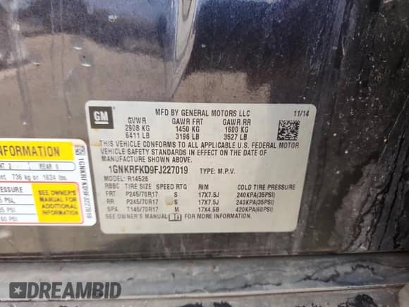 2015 Chevrolet Traverse LS z VIN 1GNKRFKD9FJ227019, wystawiony jako Copart lot #80889255 z przebiegiem Nie podano mil oraz Szkoda całkowita • Salvage title. Historia ofert i sprzedaży dostępna na DreamBid. Obrazek 13.