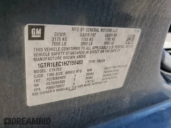 2017 GMC Sierra 1500 с VIN 1GTR1LEC1HZ156483, выставлен на аукционе Copart как лот 57498495 с пробегом 145 939 миль миль и Списание • Salvage title. История ставок и продаж доступна на DreamBid. Изображение 12.