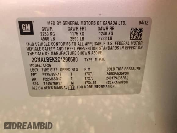 2012 Chevrolet Equinox LS with VIN 2GNALBEK2C1290680, listed as a Copart auction lot 86550555 with 137,312 mi miles and Salvage title. Bid and sale history available at DreamBid. Image 13.