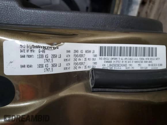 2008 Jeep Commander Limited с VIN 1J8HG58238C243483, выставлен на аукционе Copart как лот 85923515 с пробегом 201 037 миль миль и Чистый • Clean title. История ставок и продаж доступна на DreamBid. Изображение 13.