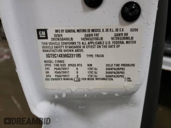2006 GMC Sierra 1500 Work Truck z VIN 3GTEC14X96G231185, wystawiony jako Copart lot #88066325 z przebiegiem 110 120 mil mil oraz Szkoda całkowita • Salvage title. Historia ofert i sprzedaży dostępna na DreamBid. Obrazek 12.