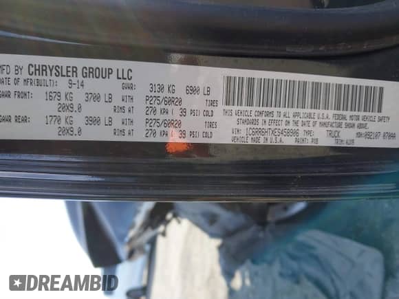 2014 Ram 1500 Sport with VIN 1C6RR6HTXES458906, listed as a IAAI auction lot 41411167 with Not provided miles and . Bid and sale history available at DreamBid. Image 9.