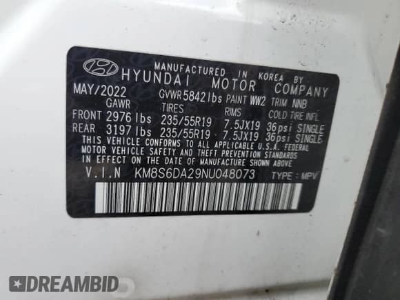 2022 Hyundai Santa Fe SEL Convenience with VIN KM8S6DA29NU048073, listed as a Copart auction lot 70455805 with 41,426 mi miles and Salvage title. Bid and sale history available at DreamBid. Image 14.