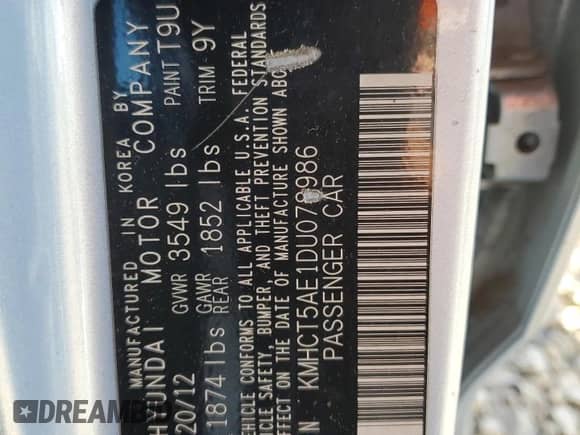 2013 Hyundai Accent GS z VIN KMHCT5AE1DU078986, wystawiony jako Copart lot #82392125 z przebiegiem 225 674 mil mil oraz Szkoda całkowita • Salvage title. Historia ofert i sprzedaży dostępna na DreamBid. Obrazek 12.