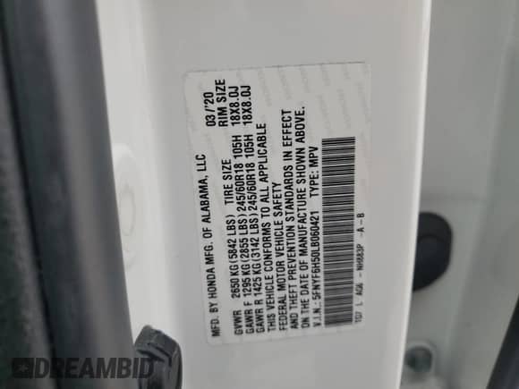 2020 Honda Pilot EX-L z VIN 5FNYF6H50LB060421, wystawiony jako Copart lot #80111525 z przebiegiem 58 305 mil mil oraz Szkoda całkowita • Salvage title. Historia ofert i sprzedaży dostępna na DreamBid. Obrazek 13.