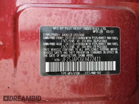 2014 Subaru Forester Touring with VIN JF2SJAPC6EH422411, listed as a Copart auction lot 84374505 with 28,741 mi miles and Salvage title. Bid and sale history available at DreamBid. Image 13.