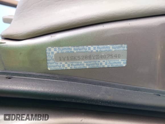 2000 Chevrolet Prizm z VIN 1Y1SK5288YZ407540, wystawiony jako IAAI lot #41449693 z przebiegiem 192 892 mil mil oraz . Historia ofert i sprzedaży dostępna na DreamBid. Obrazek 9.