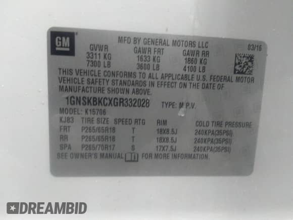 2016 Chevrolet Tahoe LT с VIN 1GNSKBKCXGR332028, выставлен на аукционе IAAI как лот 42883649 с пробегом 115 685 миль миль и . История ставок и продаж доступна на DreamBid. Изображение 9.