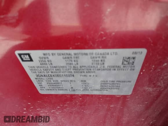 2014 Chevrolet Equinox LT z VIN 2GNALCEK0E6116974, wystawiony jako IAAI lot #42841496 z przebiegiem 118 128 mil mil oraz . Historia ofert i sprzedaży dostępna na DreamBid. Obrazek 9.