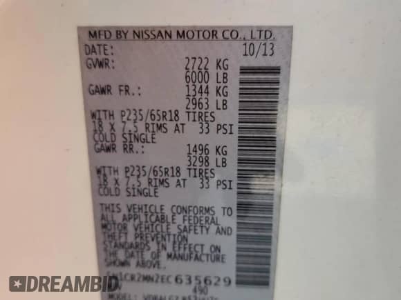 2014 Nissan Pathfinder SL Hybrid с VIN 5N1CR2MN2EC635629, выставлен на аукционе Copart как лот 56175065 с пробегом 160 149 миль миль и Списание • Salvage title. История ставок и продаж доступна на DreamBid. Изображение 13.