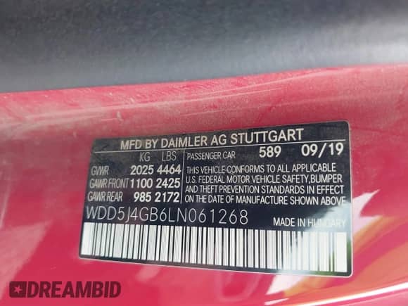 2020 Mercedes-Benz CLA 250 z VIN WDD5J4GB6LN061268, wystawiony jako IAAI lot #43109829 z przebiegiem 134 135 mil mil oraz . Historia ofert i sprzedaży dostępna na DreamBid. Obrazek 9.