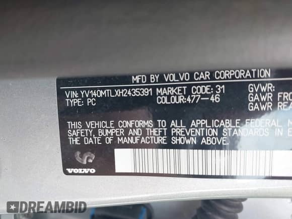 2017 Volvo S60 Dynamic с VIN YV140MTLXH2435391, выставлен на аукционе IAAI как лот 43187143 с пробегом 88 666 миль миль и . История ставок и продаж доступна на DreamBid. Изображение 9.