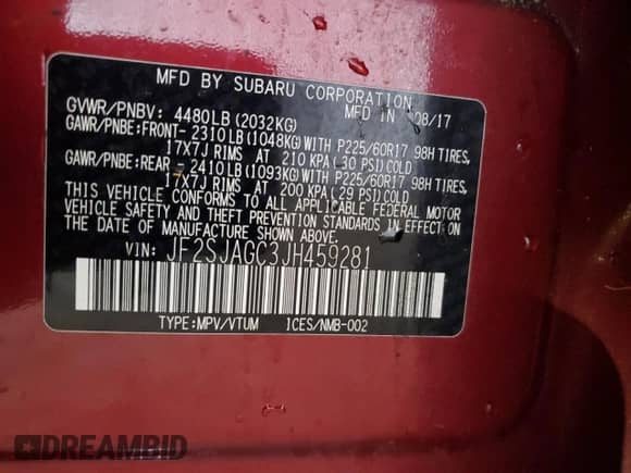 2018 Subaru Forester Premium z VIN JF2SJAGC3JH459281, wystawiony jako Copart lot #82193595 z przebiegiem 112 890 mil mil oraz Szkoda całkowita • Salvage title. Historia ofert i sprzedaży dostępna na DreamBid. Obrazek 12.